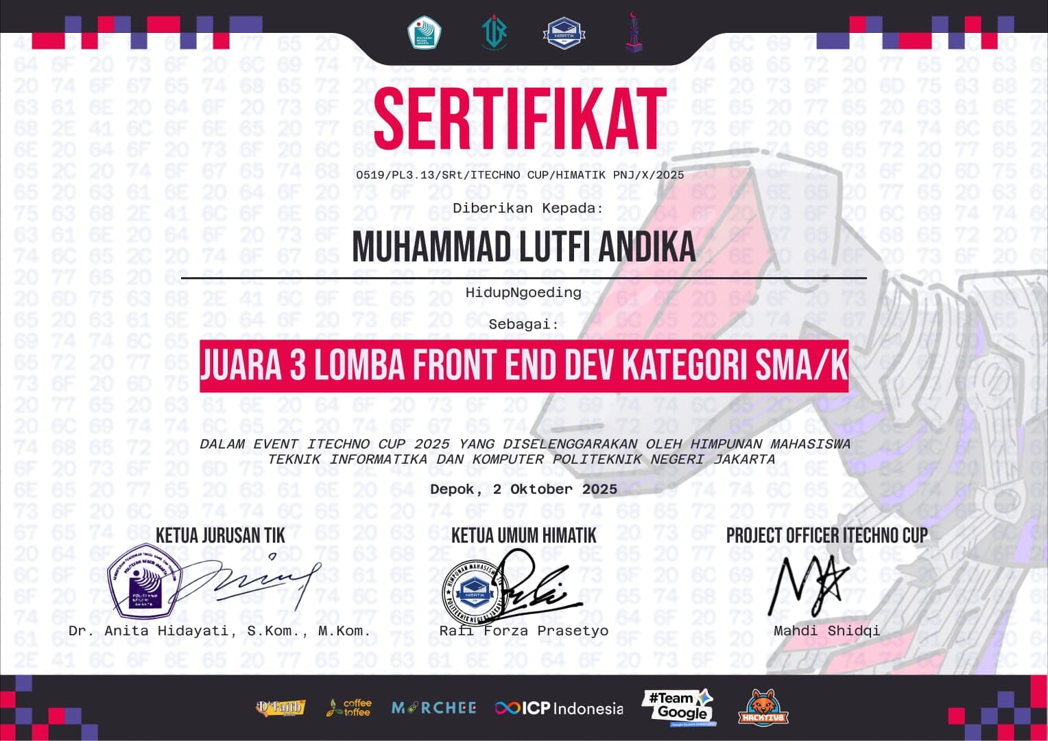 Juara 3 — Finalis Frontend Developer